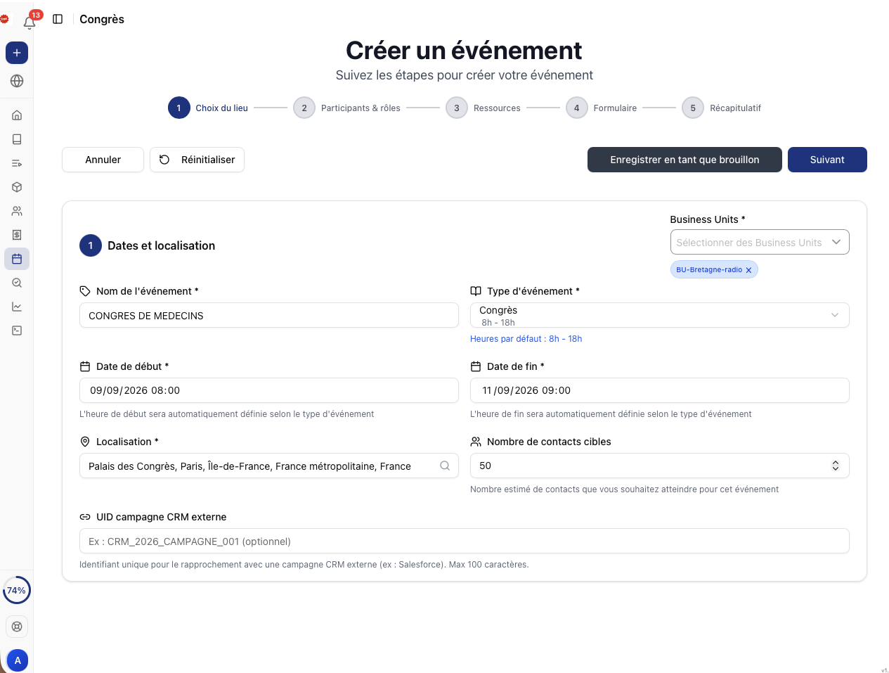 Aperçu de la plateforme — Automatisation des Congrès